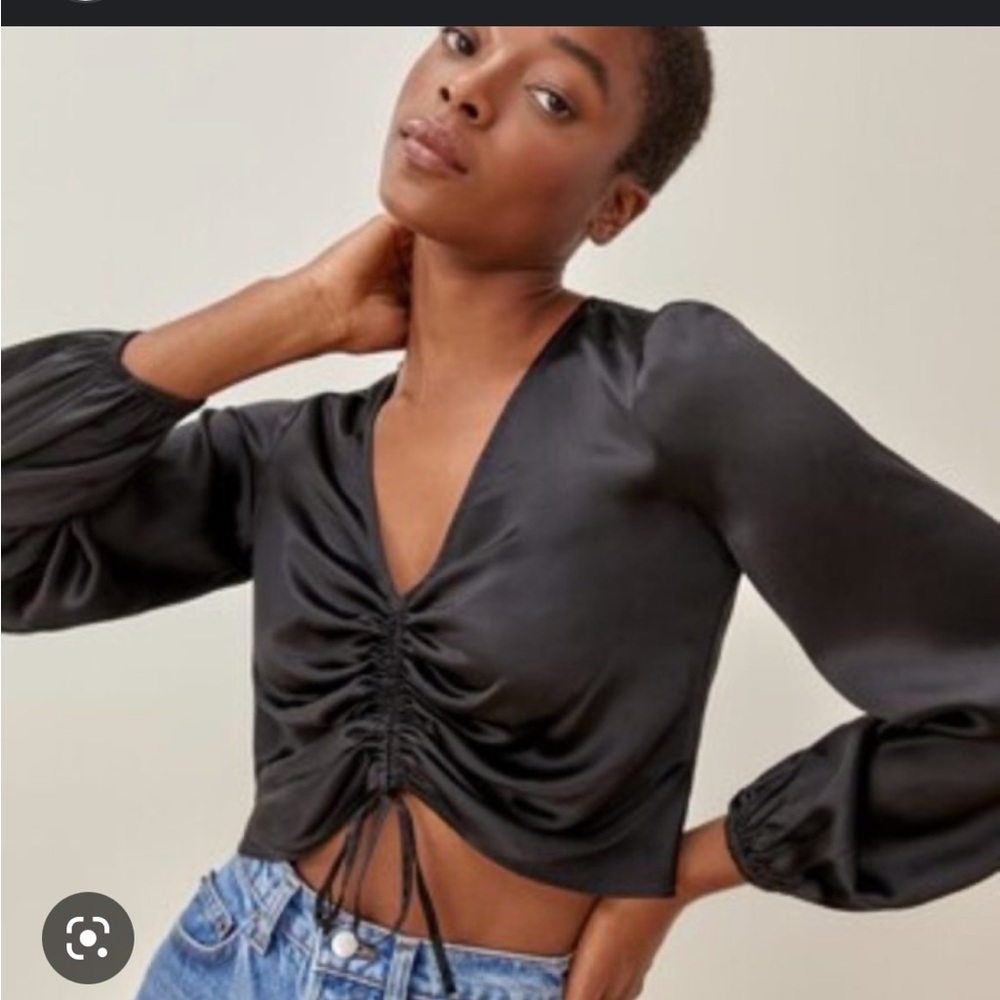 Reformation Dean Black Silk Top